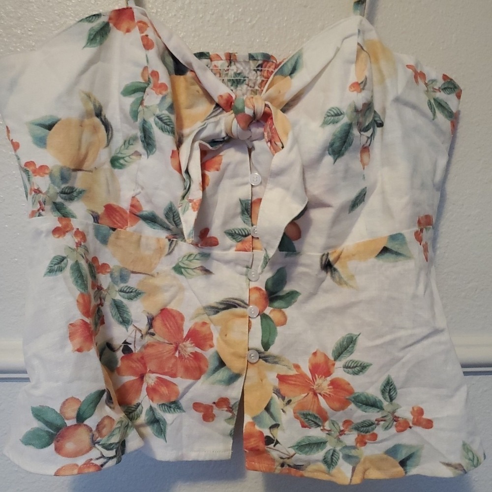 Sofia Jeans Sz XL Knot Front Peplum  Top White sleeveless linen Adjustable Strap - Picture 2 of 16
